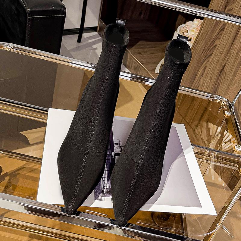 Pointed thin heel thin boots fashion high heel short boots women's 2024 new autumn and winter mid-tube boots sleeve small bare boots