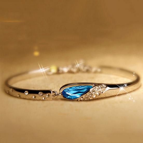 Fashion Women Silver Plated Crystal Chain Bangle Cuff Charm Bracelet Jewelry