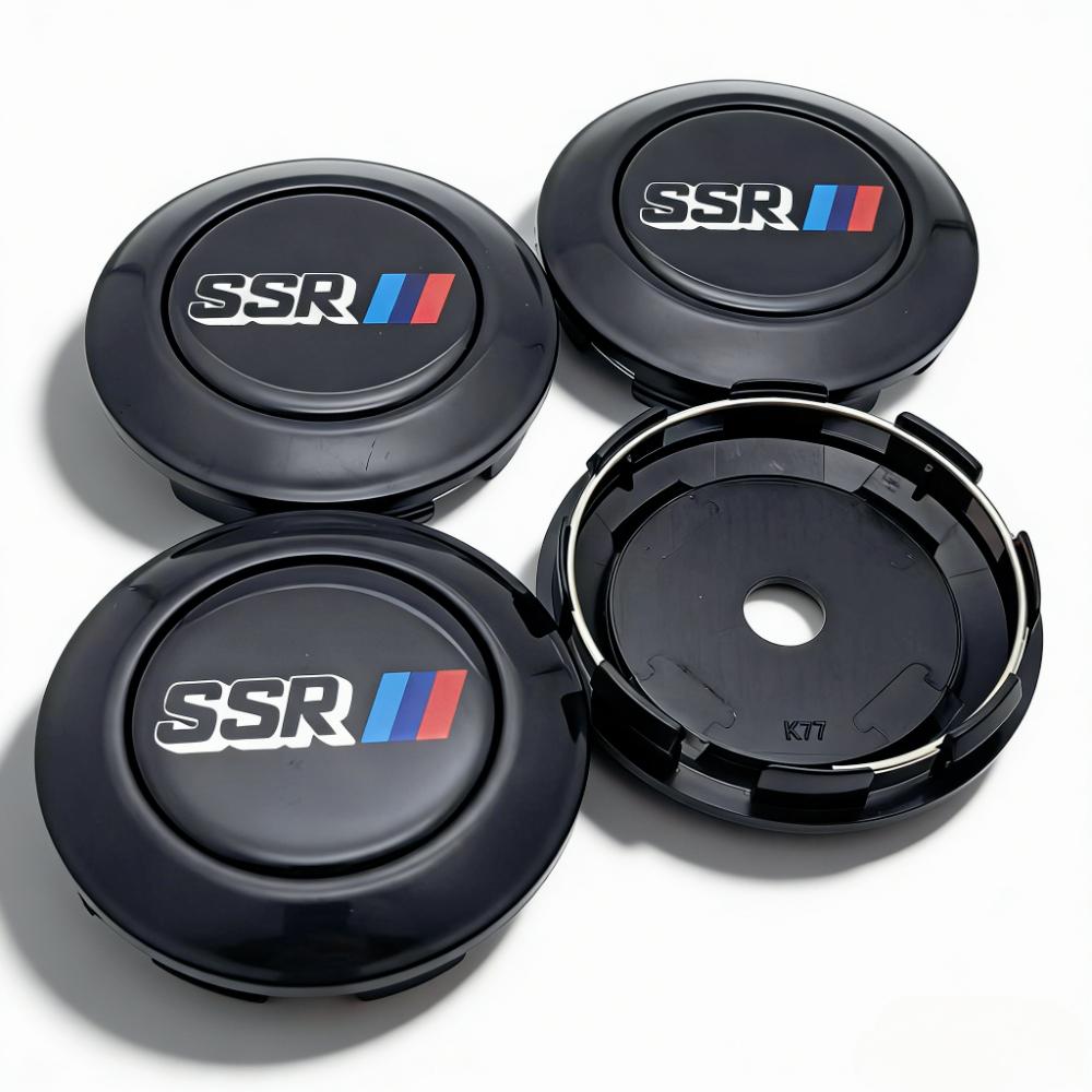 4pcs O.D 77MM Clips 72MM Epoxy Resin SSR Logo Emblem Car Wheel Center Caps Rim Hubcaps Dust Cover Wheels Hub Cap Car Accessories