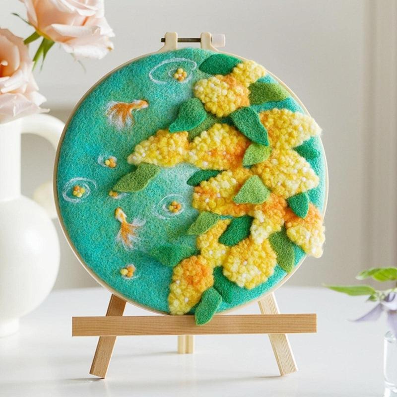 Florals Felting Starter Set Featuring Natural Linen And Practical Tool For New Craft