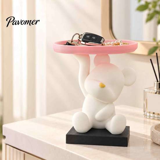 Cute Room Accessories 3D Printed Bear Jewelry Tray, Desktop Storage Organizer for Aromatherapy Holder Keys and Trinkets, Decorative Tray Bedroom