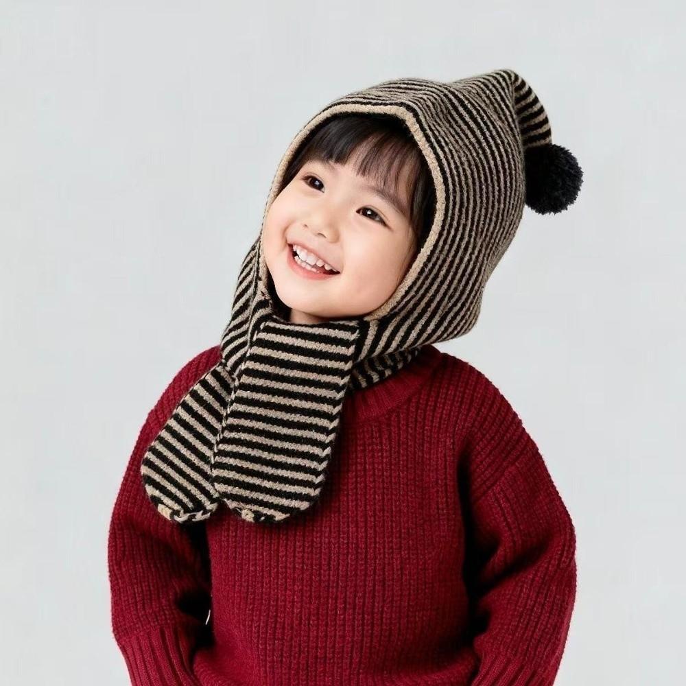 Thick Children Hooded Scarf Caps keep Warm Knitted Hood Scarf Soft Stripe Hooded Scarf Caps  Winter