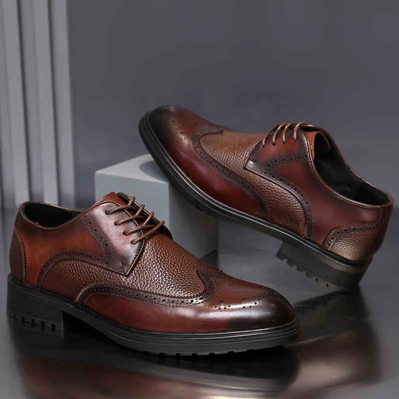 Golden Sapling Wingtip Brogues Shoes for Men Retro Genuine Leather Derby Shoe Male High Quality Lace Up Formal Shoes Footwear