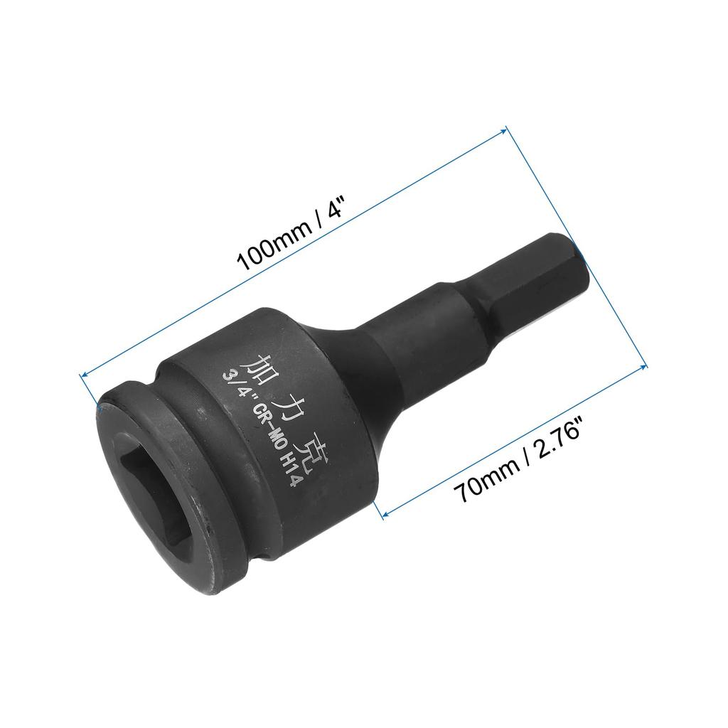 uxcell Drive x H14 Impact Hex Bit Metric for Use with Impact Drivers and Hand Ratchets 2-Piece 1/2" (14mm) Socket, 4" Long, CR-MO Steel,