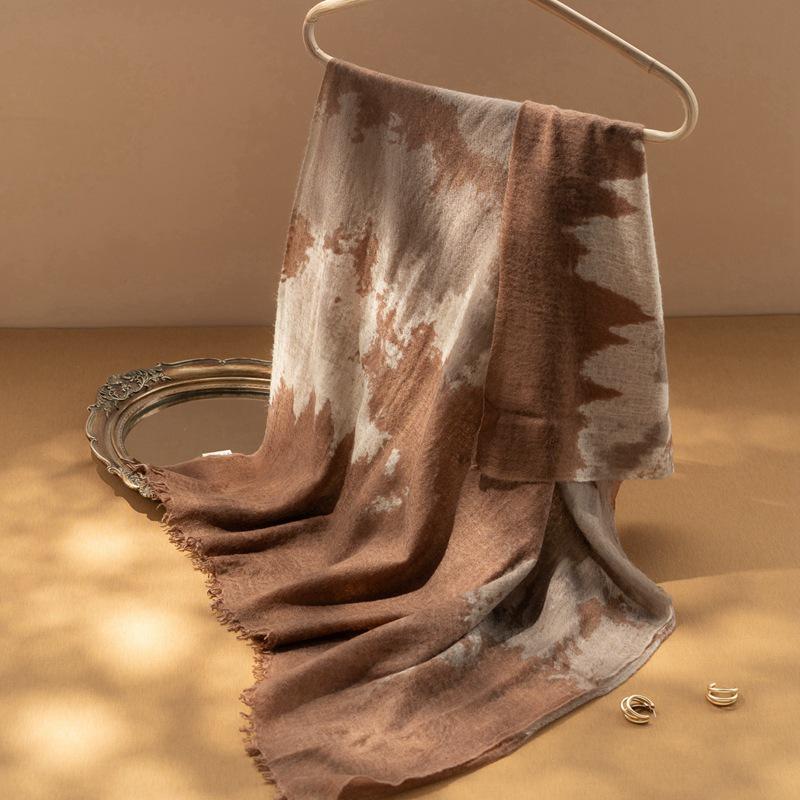 Sunset Series Women's Pure Cashmere Printed Scarf: Autumn/Winter Fashionable Extended Shawl