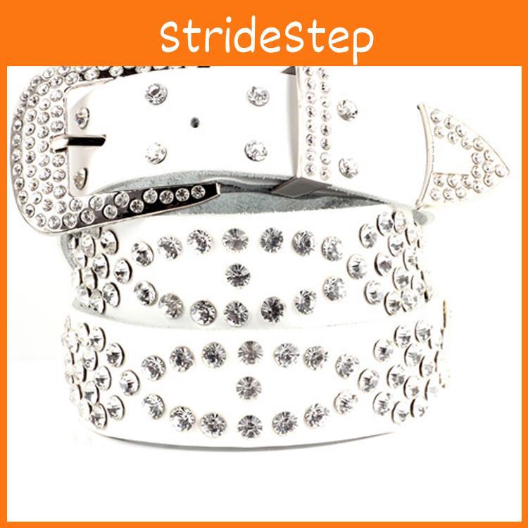 Wide Belt Leather With Metal Pin Closure Rhinestone Decor For Womens Elegant