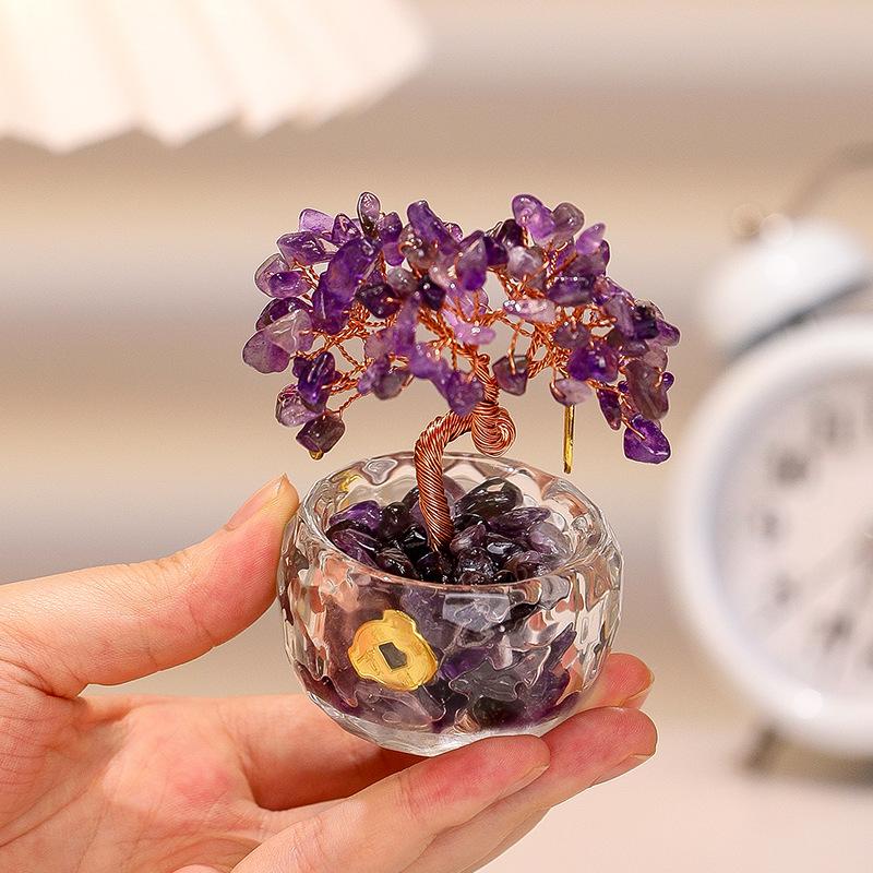 

1 шт. Натуральный цитрин Дерево удачи Домашнее настольное украшение Дерево удачи Аметист Порошок кристалла Денежная корова Подарок