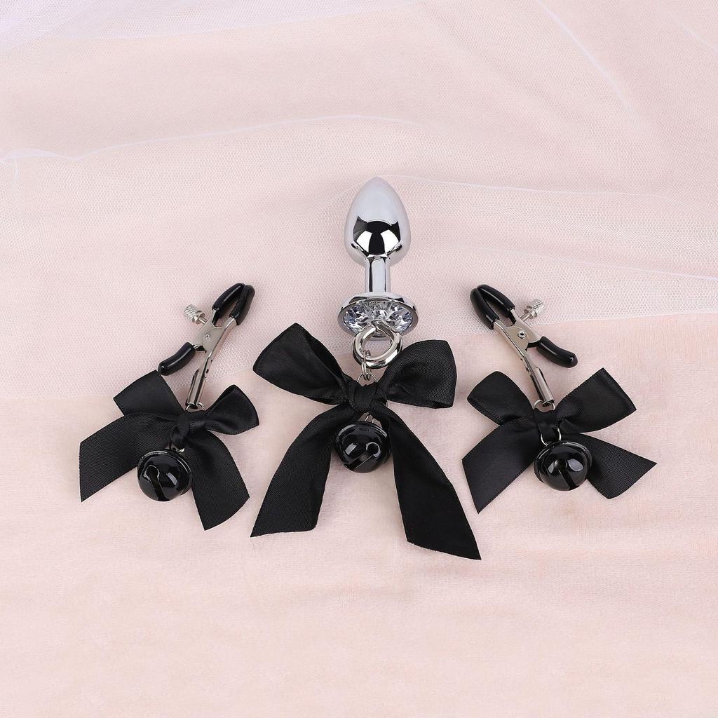 Bow Knot Bell Nipple Clamps & Anal Plugs Set – Couple's Intimate Toys Collection