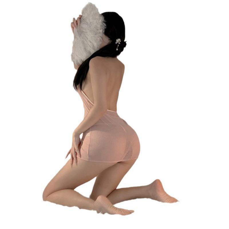 Sex Underwear Sexy Antique Dream Butterfly Buckle Hollow Strap Perspective Cheongsam Uniform Pajamas Set Hollow Stand-up Collar