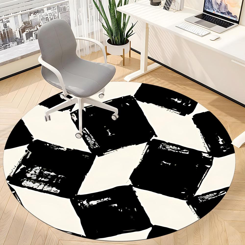 1pc Black Square Office Round Rug, Non-slip, Soft and Durable Office Rug for Interior Decoration, Perfect for Office, Beautiful Decoration Yy260323083