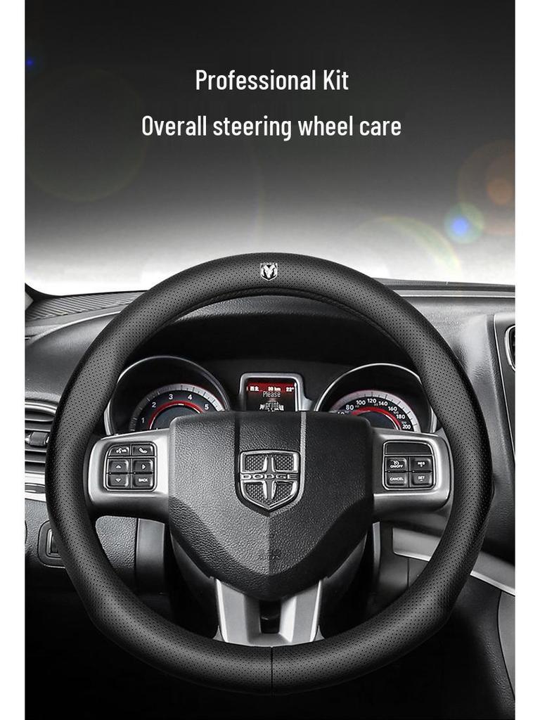 Genuine Leather Steering Wheel Cover for Dodge: Journey, Caliber, Avenger, Ram, Sebring, Challenger