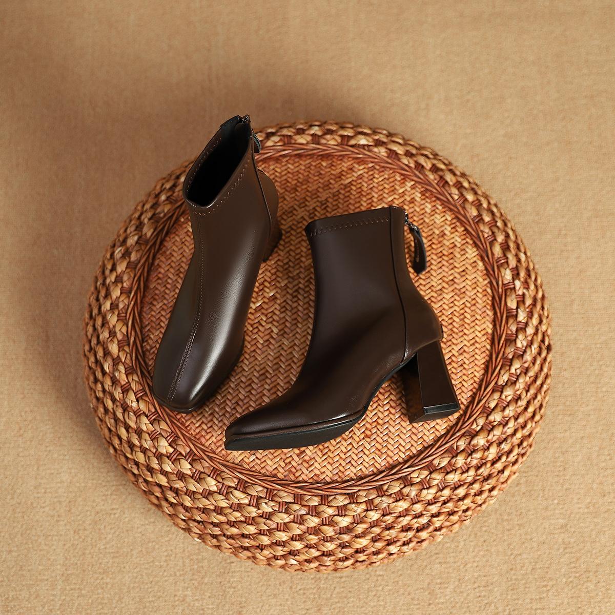 

Spring and Autumn Fleece Single Boots Women s Thick Heel Boots Women s Boots High Heel Square Head Short Boots Martin Boots Rear Zipper Short Boots 34