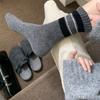 Striped Patchwork Wool Pile Socks, Dark Grey Socks, Women's Autumn and Winter Thickened Cashmere Mid-calf Socks