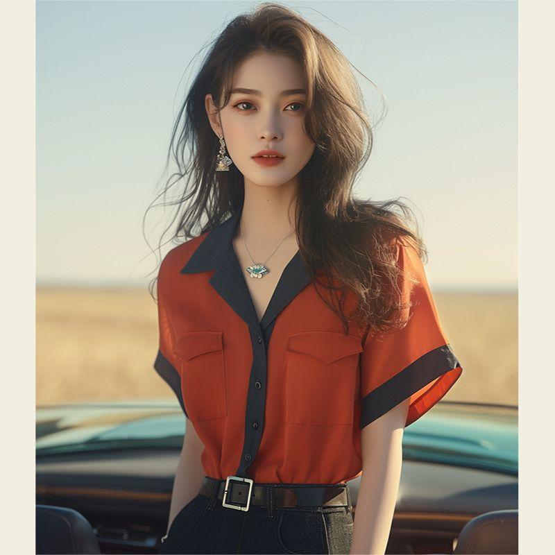 

Новый летний стиль Уникальные и неповторимые топы со зрелой французской нишевой красной рубашкой XXXL красный