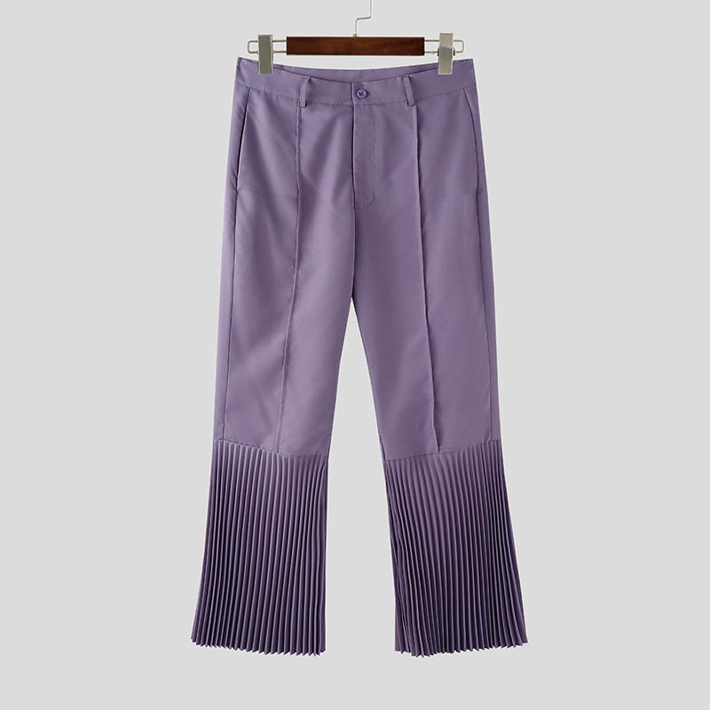 

INCERUN Men Zip-up High Waist Wrap Patchwork Pleated Hem Casual Long Trousers Pants S