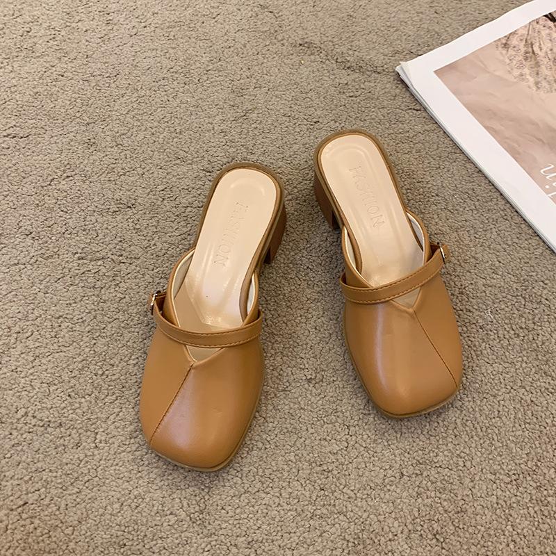 Baotou Halbschuhe Damen Sommer 2024 neu Französisch dicker Absatz Mueller Schuhe eckige Zehenpartie hoher Absatz Sandalen Feenstil