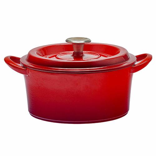 GoodPlus+ Cast Pot, 20cm, Red, Cast Iron Enamel Pot with Waterless Cooking, Steam Circulation, Enameled Exterior and Special Matte Enameled Interior,