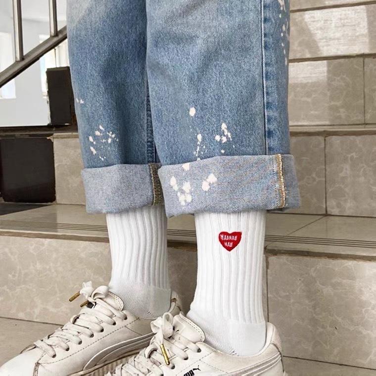Trendy Brand Love Towel Bottom Embroidered Socks Yu Wenle Same Style Sports Socks Couple Pure Cotton Mid-Tube Socks
