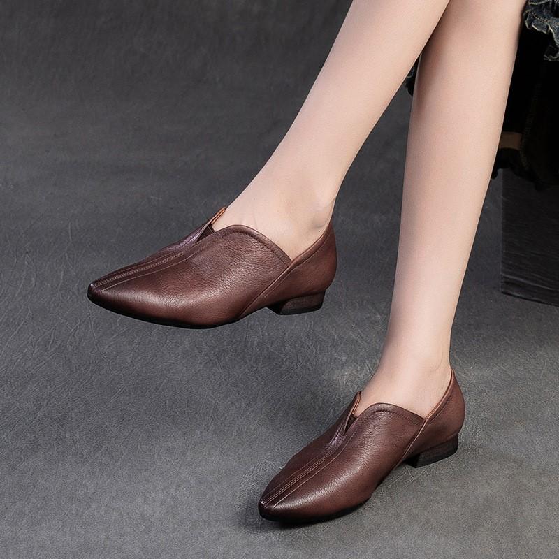 Johnature Ekte skinn Spiss tå Flats Komfortable myke såler Pendling Hverdagslige Damesko Slip-on