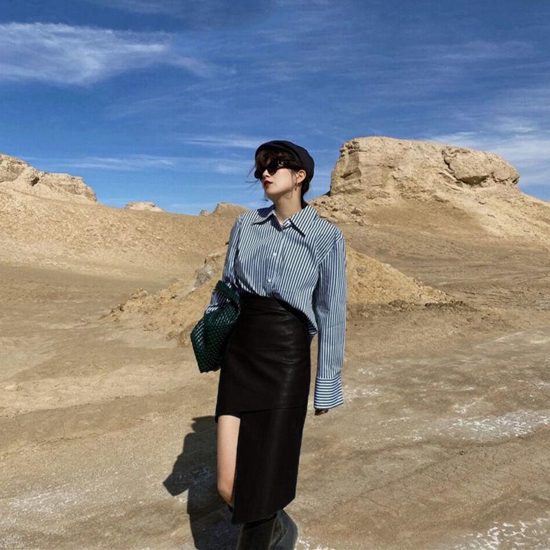 Vintage High Waist Irregular Leather Skirt for Women, Perfect for Spring