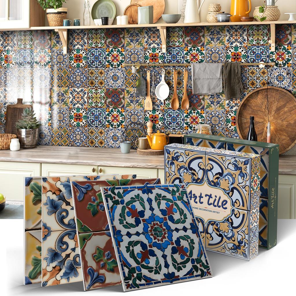 PET Foam Thickened Self-adhesive Wall Sticker, Waterproof and Anti-fouling European Mandala Wallpaper Tile Sticker for Kitchen and Bedroom