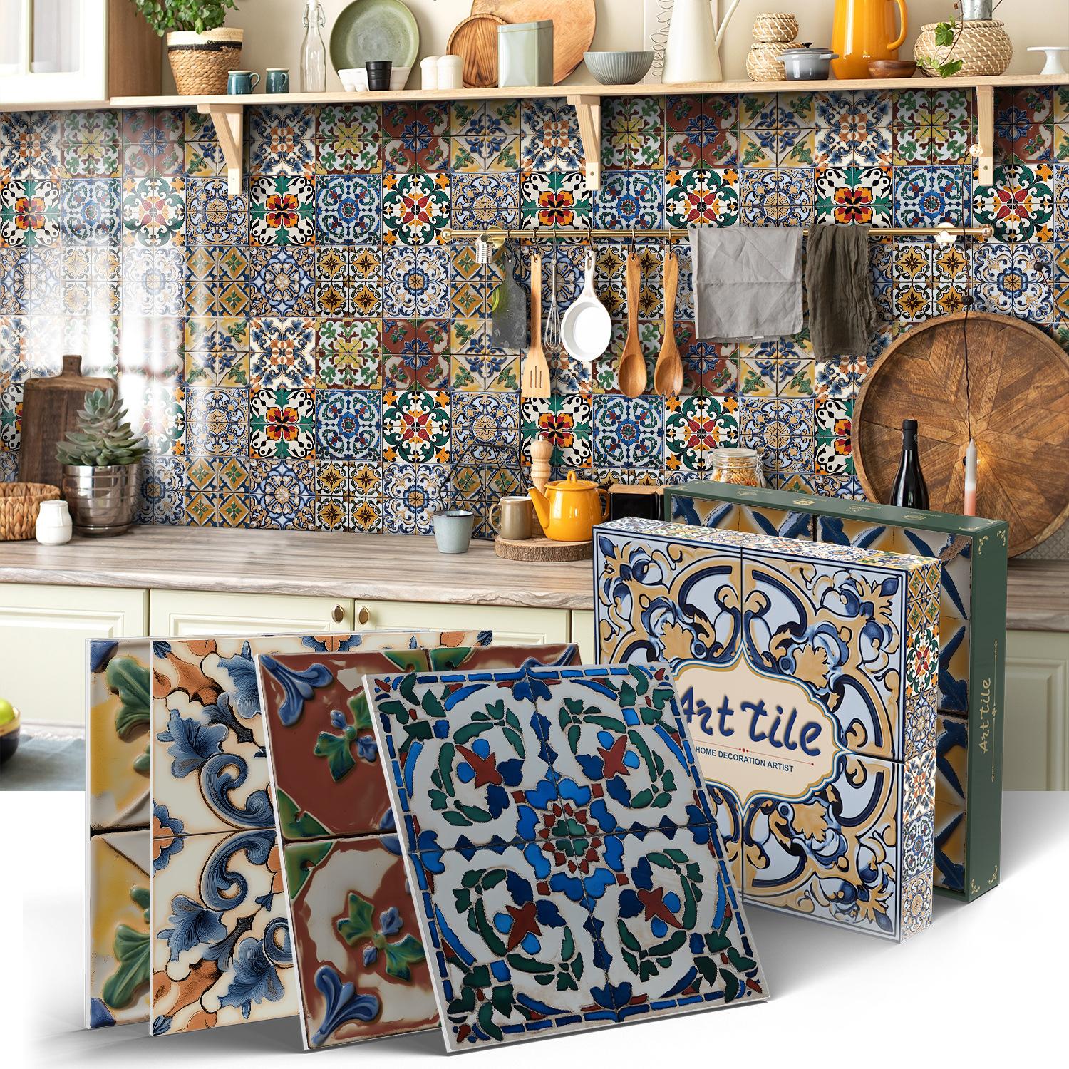 

Pet Foam Thickened Self-Adhesive Wall Sticker, Waterproof And Anti-Fouling European Mandala Wallpaper Tile Sticker For Kitchen And Bedroom 15CMx15CMx12PCS