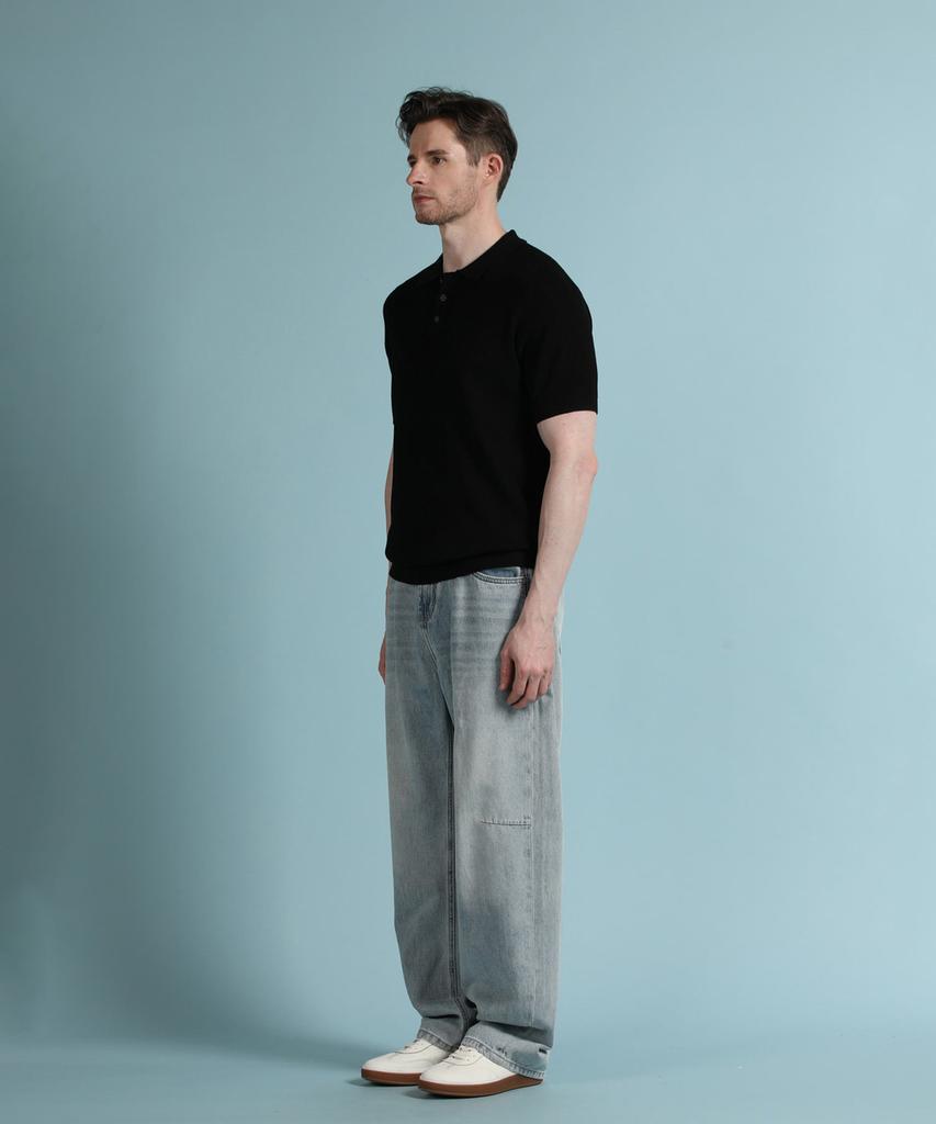 PANICALE Black Waffle Short Sleeve Polo Knit