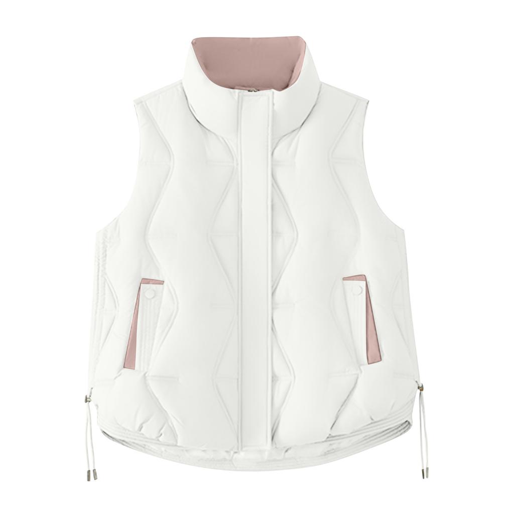Women's Solid Color Fashionable Pocket Stand Up Collar Button Vest Jacket
