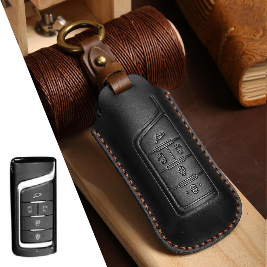 Genuine Leather Car Key Case for GAC Trumpchi GS8/GM8 - Full Coverage Protective Shell