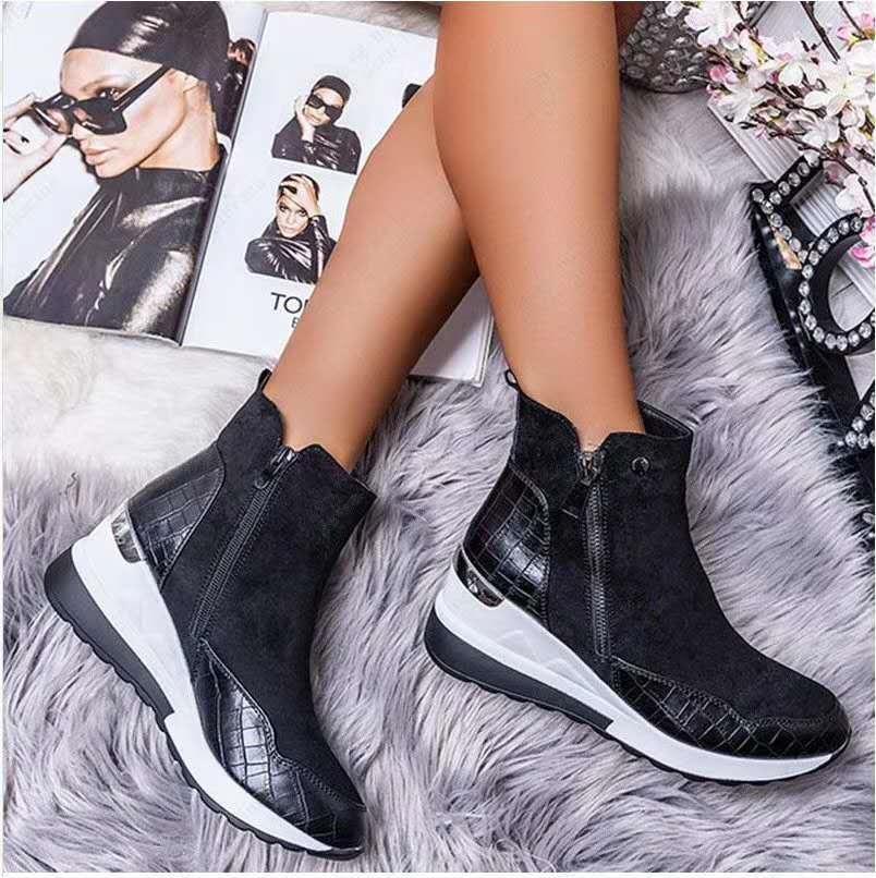 Low tube large size round head winter solid color heel side zipper women's Martin boots thick-soled snow boots