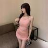 American Spice Girl Neck Suspender Dress Women's Summer Pleated Sexy Backless Elastic Skinny Buttocks Short Skirt