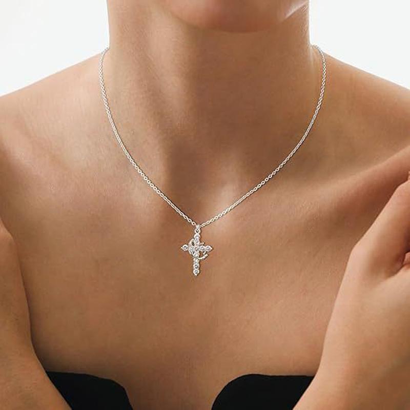 Minimalist Copper Inlaid Zircon Cross Pendant Adjustable Necklace for Women Fashion Metal Rotatable Crown Clavicle Chain Zircon медный