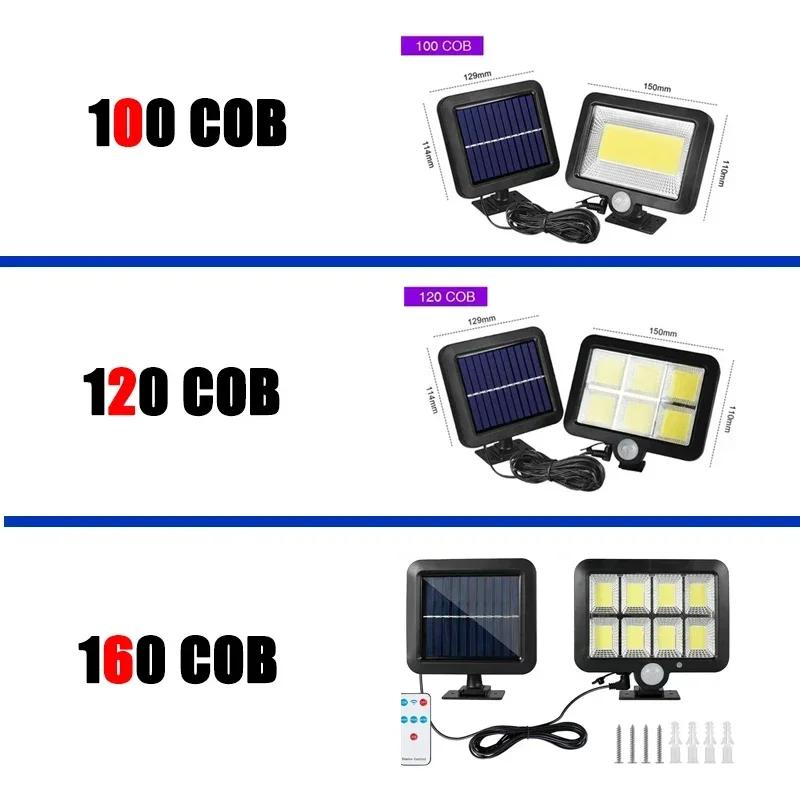 160/120/100COB Solar Sensor Split Wall Lamp 3 Mode Waterproof Motion Garden Street Lights Security Solar Lamp Garden Light