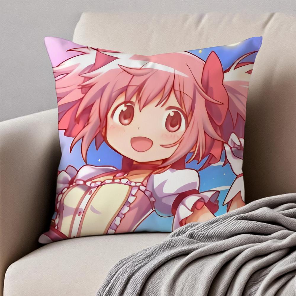 Cute Japanese Anime PPuella Magi Madoka Magica Cushion Cover Pillowcase Antidustmite Invisible Zipper Short Plush Sofa Cushion