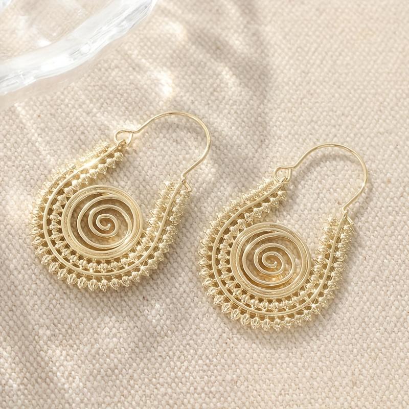 Bohemian Retro Spiral Earrings for Women Hammer Spiral Design for Daily Wear Party Perfect for Giving To Friends