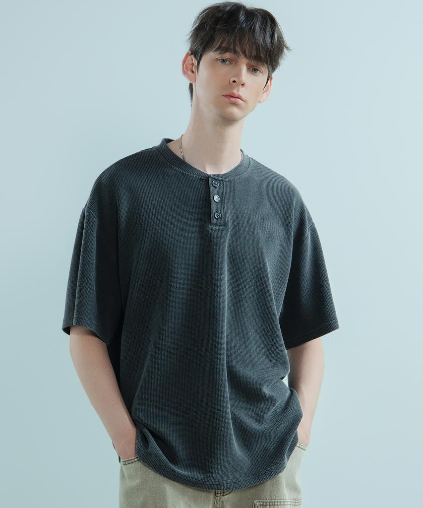 LOGSTORE Waffle Henley Neck Washed T-Shirt
