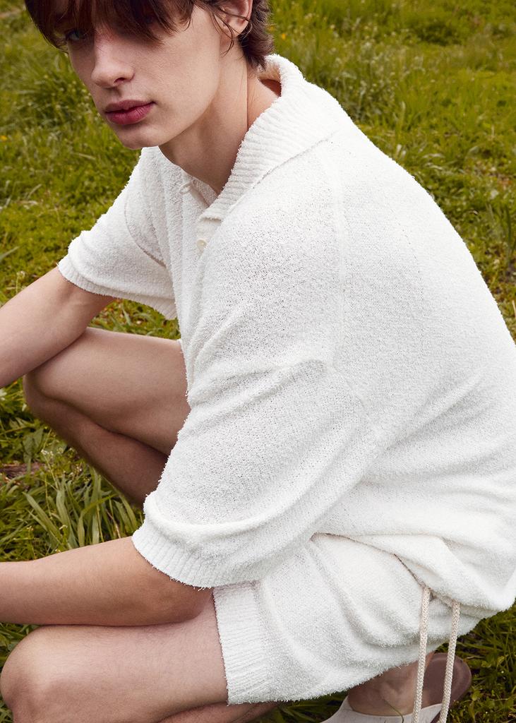 UMARMUNG Cotton Boucle Open Collar Pullover_Ivory