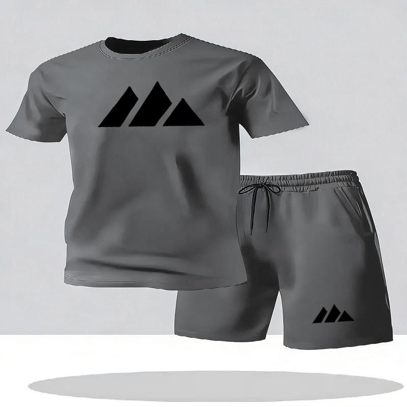 Men's Fashion Street Short Sleeve Set Men's Sports Shirt Set Men's Round Neck Short Sleeve Shorts Sports Set 2-piece Set