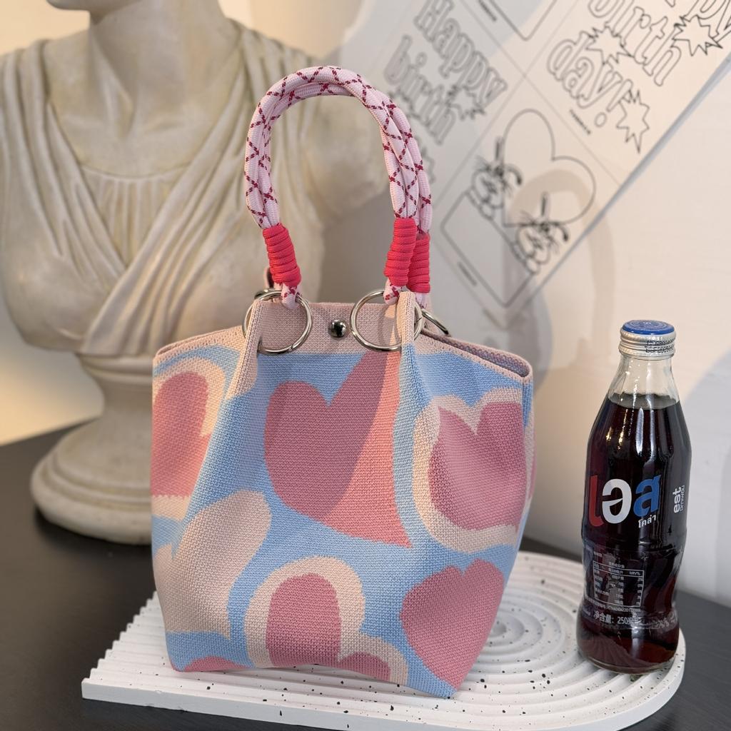 Market general knitted ring buckle bag portable work out large capacity handbag commuting small square bag storage bag
