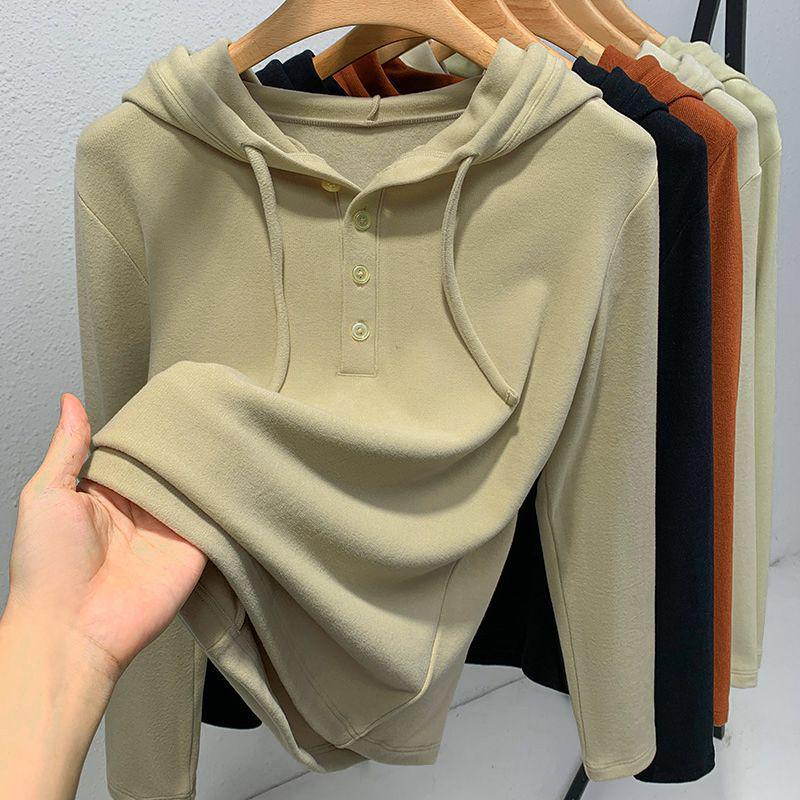 Women's Brushed Fleece Hooded Base Layer Autumn 2025 Fashionable Inner Hoodie