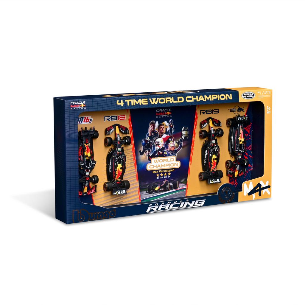Bburago Scale F1 Max Verstappen 4th Consecutive World Champion Commemorative Special Package Red Bull Max Verstappen Set of 4 Not Diecast Model