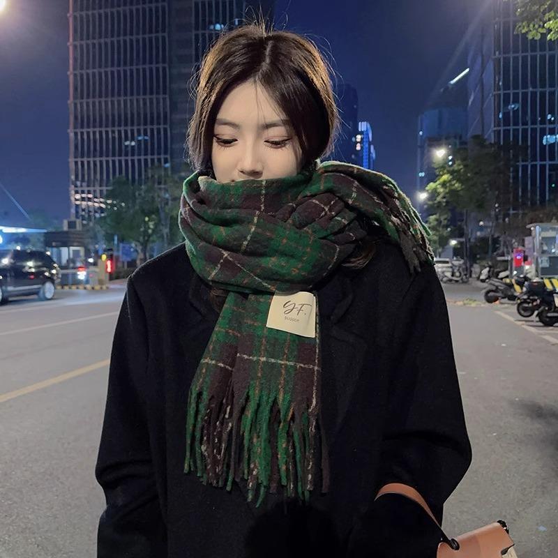 Plaid Scarf Women's Autumn and Winter New Dry Rose Pink Atmosphere Sense Advanced Sense Versatile Thickened Scarf