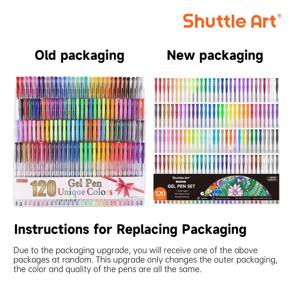 Shuttle Art Gel Ballpoint Color Set of 120 Colored Ballpoint Gel Adult Coloring For School Entrance Christmas Transparent Case Included Pens, Pens,