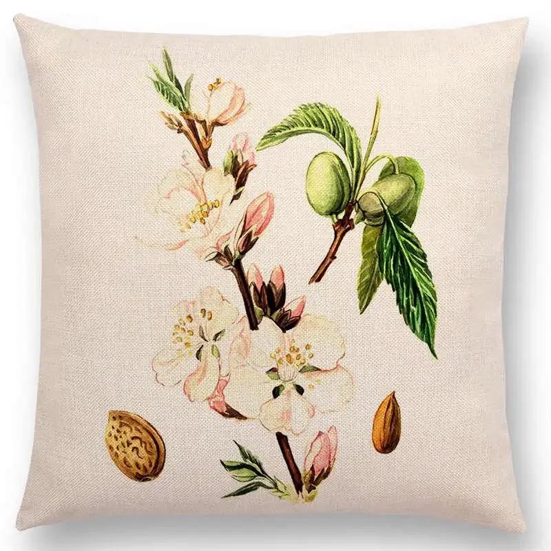 Lovely Birds Flowers Plants Sofa Pillow Case Hummingbird Rose Raspberries Lemon Dill Clove Almonds Cushion Cover