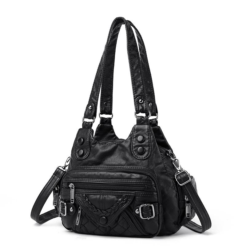 

New stylish retro large-capacity portable casual washed leather crossbody women s shoulder diagonal span bag чёрный