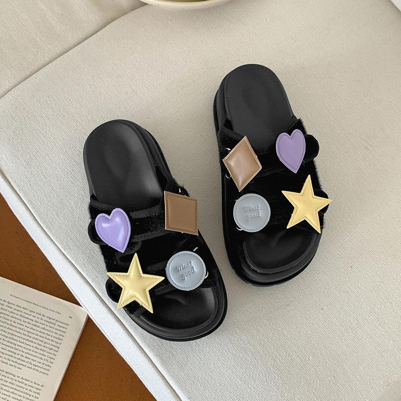 Fashion star explosion non-slip thick-soled one-word slippers summer wear heightening soft-soled sandals shoes