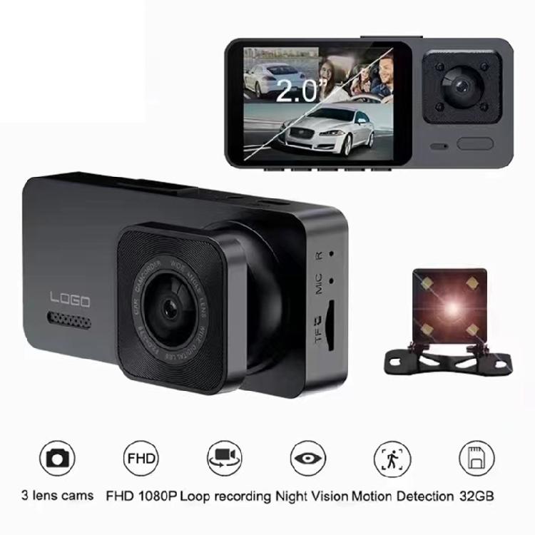 2/3 Channel Dashcam Video Recorder 2'' IPS Screen Wide Angle Camera