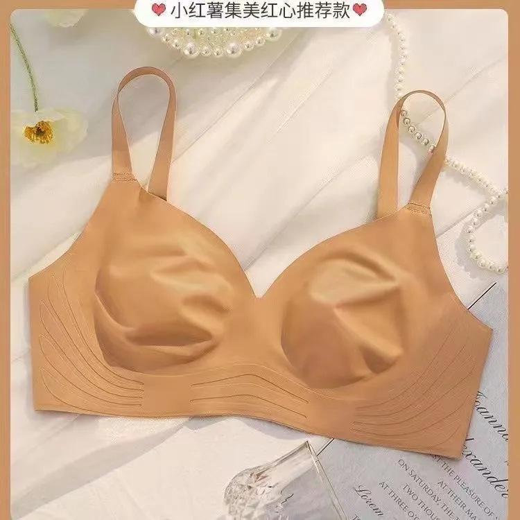 

Уши кролика молочная кожа бесследное нижнее белье женское сборка анти-провисание большой груди маленький тонкий без стального ободка бюстгальтер 3XL [Suitable for 90ABC/95AB]