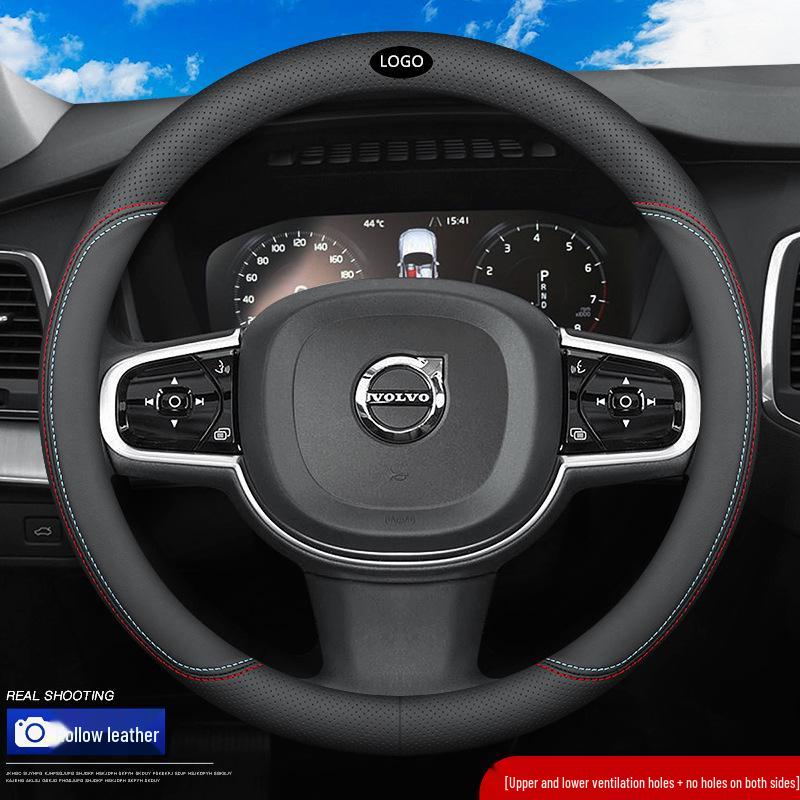 Premium Leather Steering Wheel Cover for Volvo XC40, XC60, XC90, S60, S90 - All Seasons