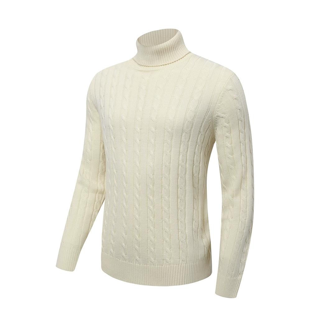 

Мужской приталенный свитер с высоким воротником, повседневный витой вязаный пуловер, свитера L белый